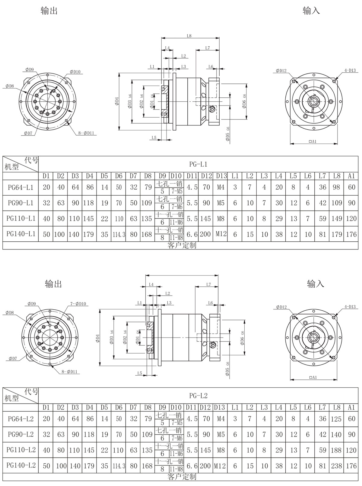 斜齒行星減速機(jī)PG安裝尺寸