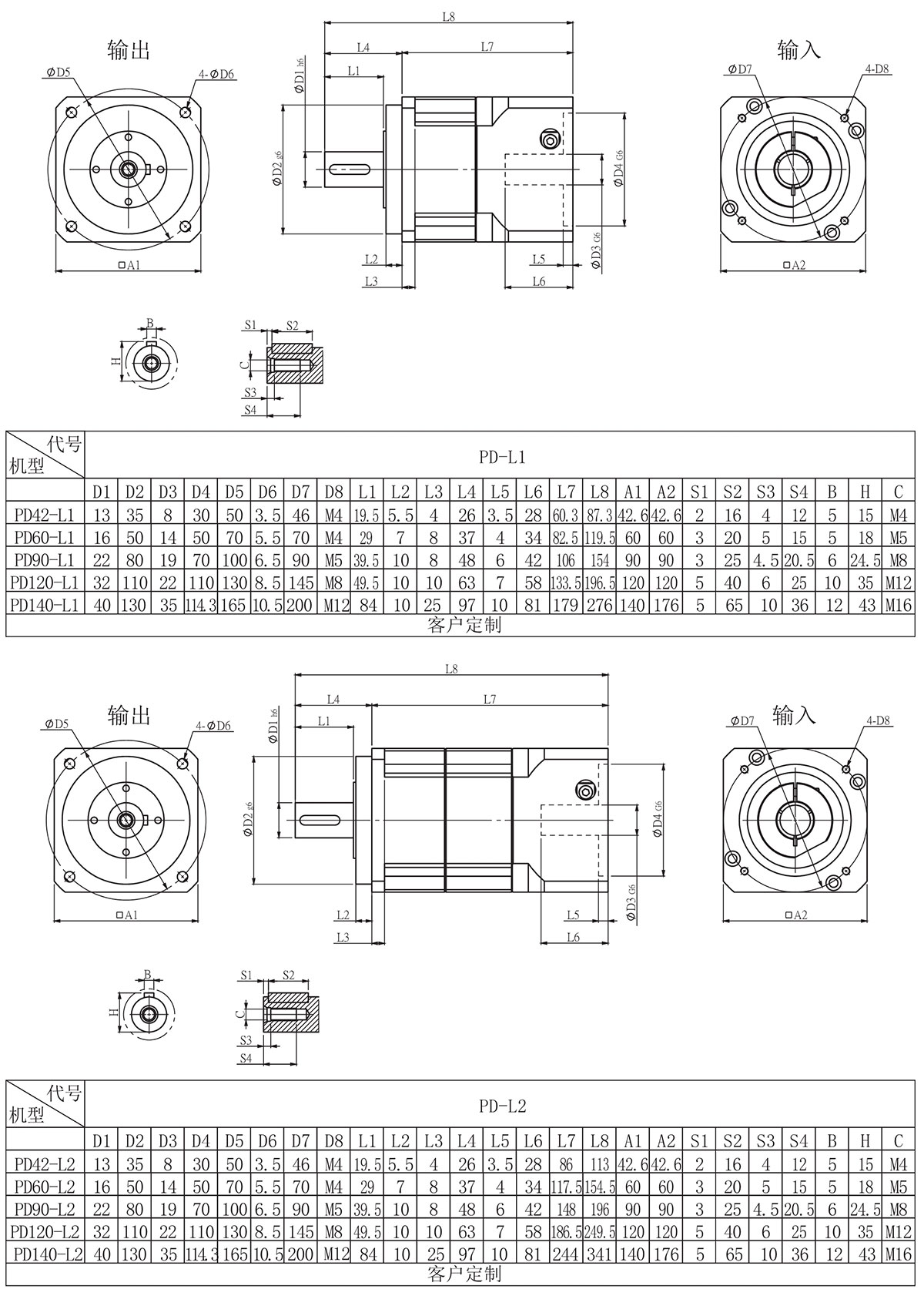 斜齒行星減速機(jī)PD安裝尺寸