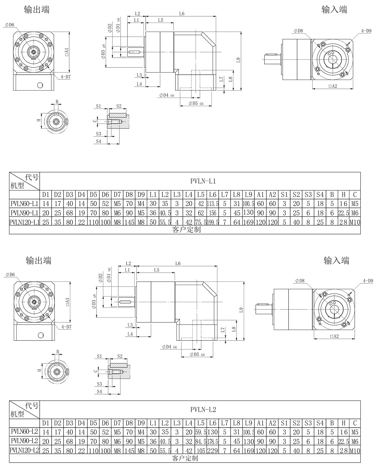 PVLN直齒行星減速機(jī)安裝尺寸